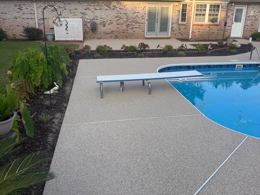 After: slip-resistant flake coating looking toward the house